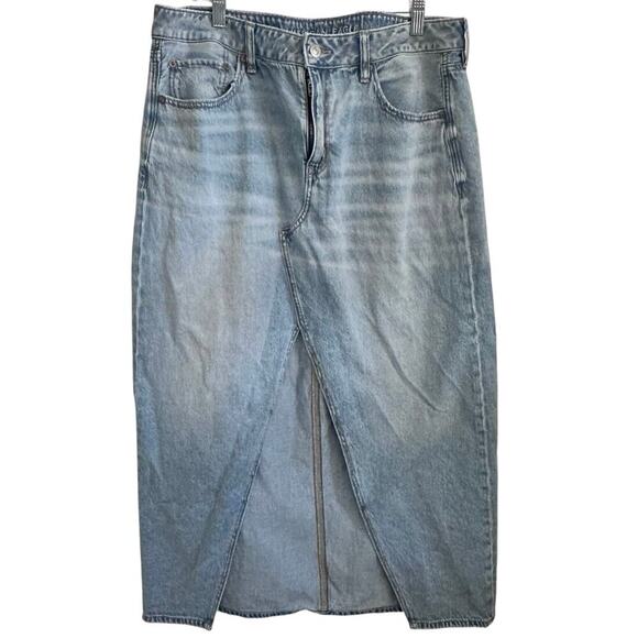 American Eagle Outfitters Women's Blue Low Rise Jean Denim Maxi Skirt Size 12 - Picture 1 of 11